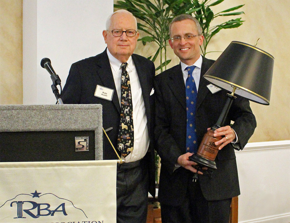 Rudy Austin receives RBA Bo Rogers Award from RBA President Kevin Holt