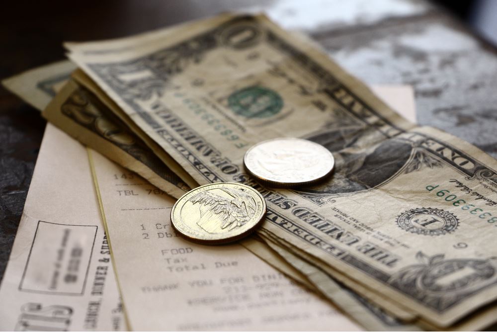 Tip money left on restaurant table